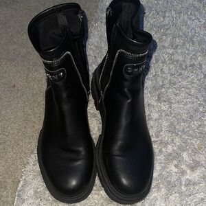 DKNY Black Moto Boots with Silver Accents